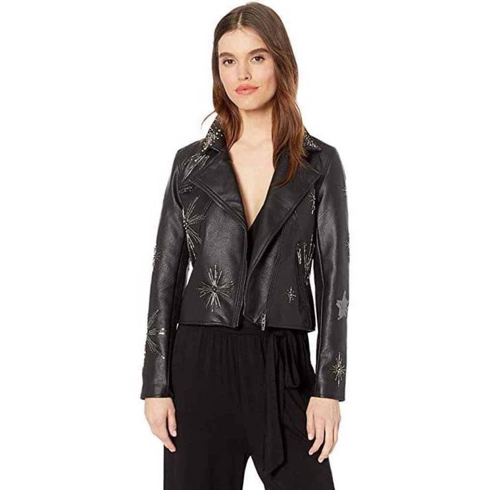 BlankNYC Starstruck Embellished Faux Leather Moto Jacket